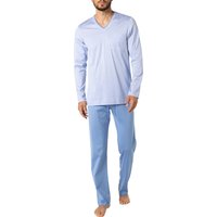 Novila Herren Pyjama blau Jersey-Baumwolle unifarben von Novila