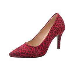 Nqpnrl Damen Spitzpumps Mittelabsatz, Übergröße, Schieben, Hochzeitskleid, Pumps, Leopard Red, 43.5 EU von Nqpnrl