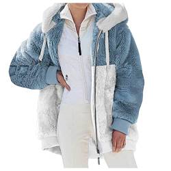 Nsercvb Fleecejacke Damen, Winterjacke Teddy Mantel Warm Winter Kapuzenpullover Flauschig Sweatshirt mit Kapuze und Taschen Oversize, S, D3-blue von Nsercvb