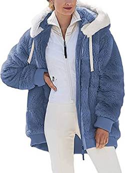 Nsercvb Fleecejacke Damen,Winterjacke Damen Teddy Fleece Mantel Warm Gefüttert Winter Kapuzenpullover Flauschig Plüschjacke Sweatshirt mit Kapuze und Taschen Reißverschluss Winterjacke Oversize, L von Nsercvb