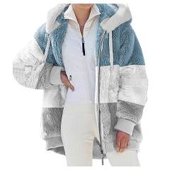 Nsercvb Fleecejacke Damen,Winterjacke Damen Teddy Fleece Mantel Warm Gefüttert Winter Kapuzenpullover Flauschig Plüschjacke Sweatshirt mit Kapuze und Taschen Reißverschluss Winterjacke Oversize von Nsercvb