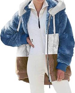 Nsercvb Fleecejacke Damen,Winterjacke Damen Teddy Fleece Mantel Warm Gefüttert Winter Kapuzenpullover Flauschig Plüschjacke Sweatshirt mit Kapuze und Taschen Reißverschluss Winterjacke Oversize von Nsercvb