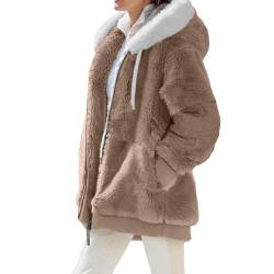 Nsercvb Fleecejacke Damen,Winterjacke Damen Teddy Fleece Mantel Warm Gefüttert Winter Kapuzenpullover Flauschig Plüschjacke Sweatshirt mit Kapuze und Taschen Reißverschluss Winterjacke Oversize von Nsercvb