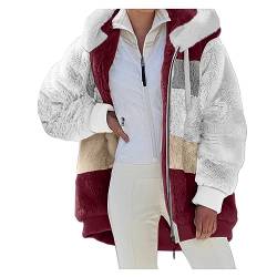 Nsercvb Fleecejacke Damen,Winterjacke Damen Teddy Fleece Mantel Warm Gefüttert Winter Kapuzenpullover Flauschig Plüschjacke Sweatshirt mit Kapuze und Taschen Reißverschluss Winterjacke Oversize von Nsercvb