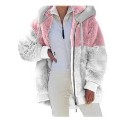 Nsercvb Fleecejacke Damen,Winterjacke Teddy Fleece Mantel Warm Gefüttert Winter Kapuzenpullover Flauschig Plüschjacke Sweatshirt Kapuze Taschen Reißverschluss Oversize,winter mantel damen frau,5XL von Nsercvb