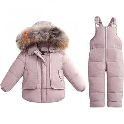 Nsercvb Schneeanzug Baby, Skianzug Mädchen Kinder Schneeanzug Daunenjacke mit Kaputze + Skihose 2tlg Bekleidungsset Winteranzug für 1-5 Jahre Jungen Mädchen Winterjacke und Daunenhose Outfit Set von Nsercvb