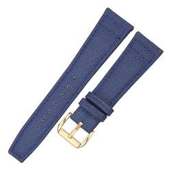 Canvas Nylon + Echtes Leder Armband 20mm 21mm 22mm Schwarz Grün Blau Damen Herren Uhrenarmband Mit Dornschließe (Color : Blue Gold Buckle, Size : 20mm) von NuUwai