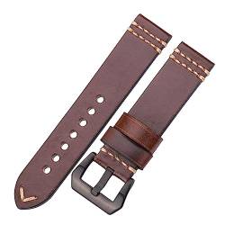 NuUwai Handgemachtes Rindsleder Uhrenarmband 20mm 22mm 24mm Ersatz Echtleder Uhrenarmbänder Armband Damen Herren Vintage Armband Zubehör (Color : Brown Black Buckle, Size : 22mm) von NuUwai