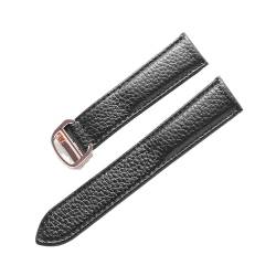 NuUwai Lederarmband, Litschi-Muster, Weiches Leder-Uhrenarmband, Kompatibel Mit Cartier-Herren- Und Damenarmband (Color : Black rose buckle, Size : 19mm) von NuUwai