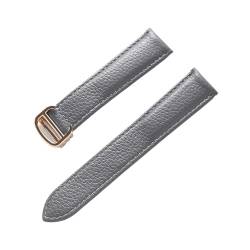 NuUwai Lederarmband, Litschi-Muster, Weiches Leder-Uhrenarmband, Kompatibel Mit Cartier-Herren- Und Damenarmband (Color : Grey gold buckle, Size : 14mm) von NuUwai