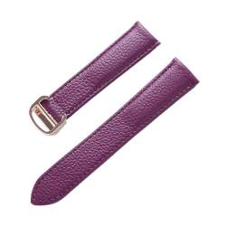 NuUwai Lederarmband, Litschi-Muster, Weiches Leder-Uhrenarmband, Kompatibel Mit Cartier-Herren- Und Damenarmband (Color : Purple rose buckle, Size : 14mm) von NuUwai