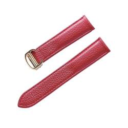 NuUwai Lederarmband, Litschi-Muster, Weiches Leder-Uhrenarmband, Kompatibel Mit Cartier-Herren- Und Damenarmband (Color : Red gold buckle, Size : 19mm) von NuUwai