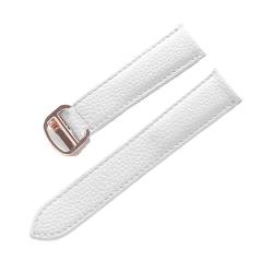 NuUwai Lederarmband, Litschi-Muster, Weiches Leder-Uhrenarmband, Kompatibel Mit Cartier-Herren- Und Damenarmband (Color : White rose buckle, Size : 16mm) von NuUwai