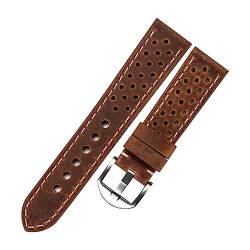 NuUwai Poröses Lederarmband For Uhrenarmband, Gürtel, Atmungsaktiv, Echtes Leder, Uhrenarmbänder, Armband, 20 Mm, 22 Mm, 23 Mm, Vintage-Grün-Grau (Color : Brown, Size : 23mm) von NuUwai