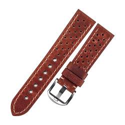 NuUwai Poröses Lederarmband For Uhrenarmband, Gürtel, Atmungsaktiv, Echtes Leder, Uhrenarmbänder, Armband, 20 Mm, 22 Mm, 23 Mm, Vintage-Grün-Grau (Color : Red, Size : 20mm) von NuUwai
