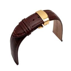 NuUwai Uhrenarmband Mit Schmetterlingsfaltschließe, 18 Mm, 19 Mm, 20 Mm, 21 Mm, 22 Mm, Echtes Leder, For Herren, Armbänder, Promotion-UHRENBAND (Color : Brown gold buckle, Size : 14mm) von NuUwai