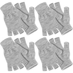 Nuanchu 4 Paar Winter Halbfinger Handschuhe Strick Fingerlose Fäustlinge für Herren Damen (Hellgrau) von Nuanchu