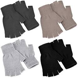 Nuanchu 4 Paar Winter Halbfinger Handschuhe Strick Fingerlose Fäustlinge für Herren Damen (Schwarz, Dunkelgrau, Khaki, Hellgrau) von Nuanchu