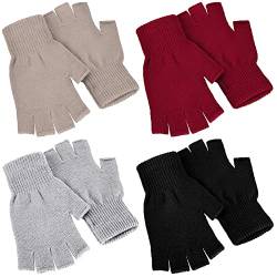 Nuanchu 4 Paar Winter Halbfinger Handschuhe Strick Fingerlose Fäustlinge für Herren Damen (Schwarz, Rot, Khaki, Hellgrau) von Nuanchu