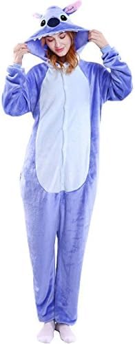 Nubincai Jumpsuit Tier Karton Fasching Halloween Kostüm Sleepsuit Cosplay Fleece-Overall Pyjama Schlafanzug Erwachsene Unisex Nachtwäsche von Nubincai