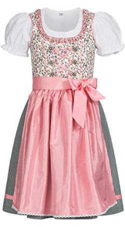 Nübler Dirndl Mädchen - 3 teiliges Set Dirndl Kleid mit Trachtenbluse und Schürze im traditionellen Stil - Moderne bayrische Tracht, NINA Weiß Weiß Gr. 176 von Nübler