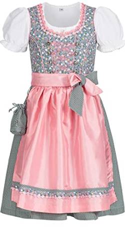 Nübler Dirndl Mädchen - 3 teiliges Set Dirndl Kleid mit Trachtenbluse und Schürze im traditionellen Stil - Moderne bayrische Tracht, Nicky Blau Blau Gr. 176 von Nübler