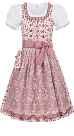 Nübler Dirndl Mädchen - 3 teiliges Set Dirndl Kleid mit Trachtenbluse und Schürze traditionell - Moderne bayrische Tracht, Matilda rOSÉ Rosa Gr. 116 von Nübler