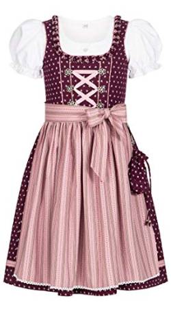 Nübler Dirndl Mädchen - 3 teiliges Set Dirndl Kleid mit Trachtenbluse und Schürze traditionell - Moderne bayrische Tracht, NABILA Beere Beere Gr. 158 von Nübler