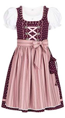 Nübler Dirndl Mädchen - 3 teiliges Set Dirndl Kleid mit Trachtenbluse und Schürze traditionell - Moderne bayrische Tracht, NABILA Beere Beere Gr. 170 von Nübler