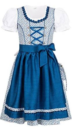 Nübler Dirndl Mädchen - 3 teiliges Set Dirndl Kleid mit Trachtenbluse und Schürze traditioneller Stil - Moderne bayrische Tracht, Doris Blau Blau Gr. 92 von Nübler