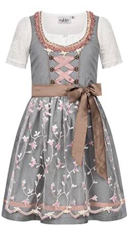 Nübler Dirndl Mädchen - 3 teiliges Set Dirndl Kleid mit Trachtenbluse und Schürze traditioneller Stil - Moderne bayrische Tracht, Jasmin Grau Grau Gr. 140 von Nübler