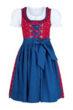 Nübler Dirndl Mädchen - 3 teiliges Set Dirndl Kleid mit Trachtenbluse und Schürze tradtionell - Moderne bayrische Tracht, Emilia Rot Rot Gr. 104 von Nübler