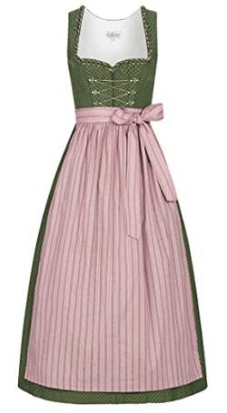 Nübler Dirndl lang Damen - 2 teilig inkl. Kleid und Dirndl Schürze im Landhausstil, Rocklänge 90cm - moderne bayrische Tracht, THEA Oliv Oliv Gr. 34 von Nübler