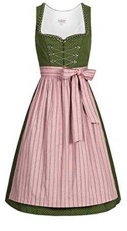 Nübler Dirndl midi Damen - 2 teilig inkl. Kleid und Dirndl Schürze im Landhausstil, Rocklänge 70cm - Moderne bayrische Tracht, THEA Oliv Oliv Gr. 40 von Nübler