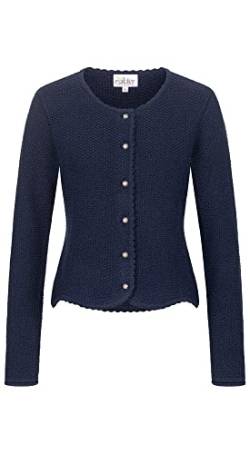 Nübler Trachtenjacke Damen - Strickjacke Damen im Landhausstil, taillierter Schnitt mit Knöpfen Silber - Moderne bayrische Tracht, Yvonne Marine Blau Gr. XL von Nübler