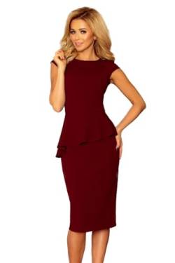 Numoco Kleid Midikleid Etuikleid Abendkleid Schößchen figurbetont S-XL, Farbe:Bordeaux, Größe:36 von Numoco