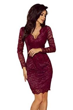 Numoco Kleid Minikleid Etuikleid Abendkleid Spitze figurbetont Lange Ärmel S-XL, Farbe:Bordeaux, Größe:40 von Numoco
