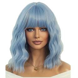 Nunubee Gewellte Perücke, lange lockige Perücken, Kostüm, synthetische Vollperücke, Frauen, Cosplay, Party, Alltag, Blau # 3, 14 Zoll von Nunubee