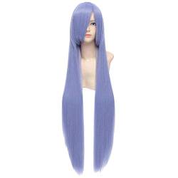 Nunubee Grau lila 39 Zoll Gerade lange Cosplay Anime Kostüm Kunstfaser Haar hitzebeständige volle Perücke für Frauen von Nunubee