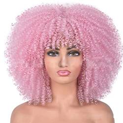 Nunubee Kurze, verworrene, lockige Haare, schwarze Perücken für schwarze Frauen, große, federnde, weiche, natürlich aussehende Premium-Synthetikhaarperücken für Frauen, Pink#9,17Inch von Nunubee