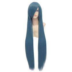 Nunubee Rauch blau 39 Zoll Gerade lange Cosplay Anime Kostüm Kunstfaser Haar hitzebeständige volle Perücke für Frauen von Nunubee