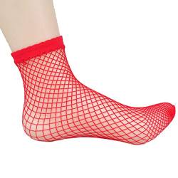 Nunubee Strümpfe Frauen Netzsocken Kurze Mode Socken Spitzensocken Frauen Mädchen Sommer,Rot,vermischt von Nunubee
