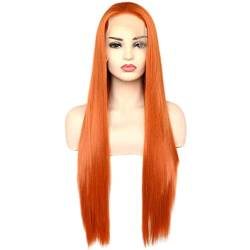 Nunubee Super Langes Glattes Haar Perücken Frauen Weiches Haar Ersatz Synthetische Perücken, Orange 32Inch von Nunubee