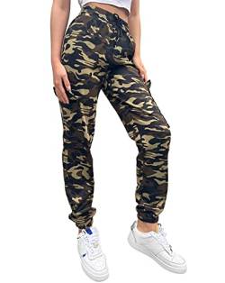 Nuofengkudu Camouflage Hose Damen Harem Cargo Seitentaschen Jogginghose Gummizug Teenager Mädchen Joggpants Sweathose Sporthose Haremshose Bequeme Sport Hose Cargohose Jogahosen Freizeithose Grün L von Nuofengkudu