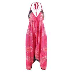 Nuofengkudu Damen Blumen Boho Jumpsuit V Ausschnitt Rückenfrei Overall Leichte Sommerkleid Outfits Strandkleid Sommermode Einheitsgröße S-Rose von Nuofengkudu