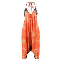 Nuofengkudu Damen Blumen Boho Jumpsuit V Ausschnitt Rückenfrei Overall Leichte Sommerkleid Playsuits Strandkleid Sommeroutfit Einheitsgröße S-Orange von Nuofengkudu