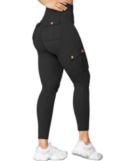 Nuofengkudu Damen Booty Scrunch Butt Leggings Push up Effekt Cargo Tasche High Waist Po Betont Formende Blickdicht Bequeme Gym Sportleggins Sport Hosen Workout Sporthose Jogginghose Schwarz 2XL von Nuofengkudu