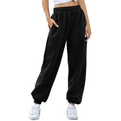 Nuofengkudu Damen Dick Warme Sporthose Laufhosen Jogginghose Gummibund Sweathose mit Taschen Stoffhose High Waist Hosen Bequeme Lockere Lässige Freizeithose Loungewear Outdoor Winter(Vlies-Schwarz,M) von Nuofengkudu