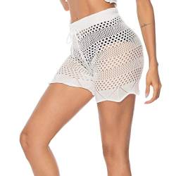 Nuofengkudu Damen Häkeln Kurze Hosen Shorts High Waist Luftige Bikinihosen Bademode Cover up Elegante Strandhose Weite Sommerhose Urlaub(Shorts-9343-Blau,M) von Nuofengkudu