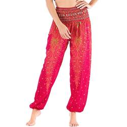 Nuofengkudu Damen Haremshosen High Waist Hippie Muster Baumwolle Pumphosen mit Taschen Leicht Weite Luftige Stoffhose Yogahose Sommerhose Strandhose(Einheitsgröße,Rose Pfau) von Nuofengkudu